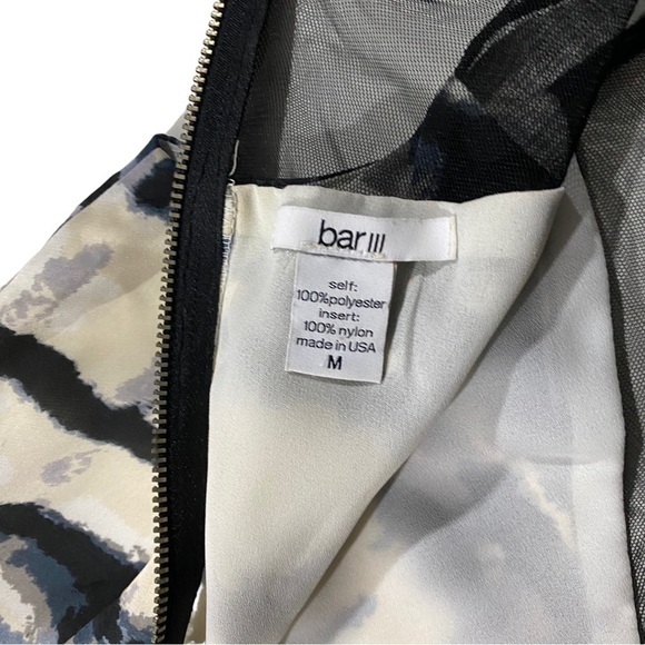 Bar III Women Cream Blue Abstract At Knee A-Line Dress Sz M Mesh Neck Sleeveless - Picture 13 of 14